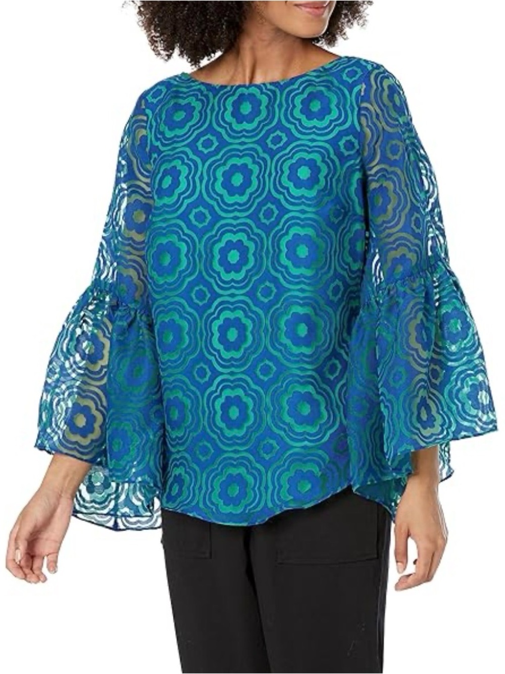 Trina Turk Everly Bell Sleeve Burnout Blouse Top Size 6